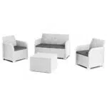 Keter Set Salotto Lounge Da Giardino Esterno Rosalie Tavolino + Poltrone + Divano Bianco Con Cuscini
