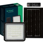 V-TAC Faro Led con Pannello Solare 10W Telecomando e Batteria sostituibile Cavo da 3m Colore Nero VT-80W