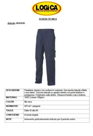 Logica Pantalone 8030Sud Blu Multitasche con Porta telefono, Portapenna e Portametro - immagine 2