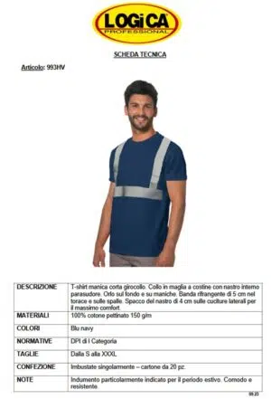 Logica T-Shirt 993HV Blu Con Bande Alta Visibilità - immagine 2