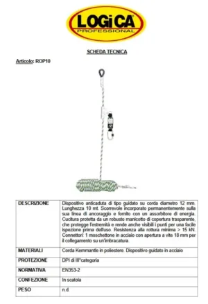 Logica AirPro Dispositivo Anticaduta Guidato Su Fune 10 Mt - immagine 2