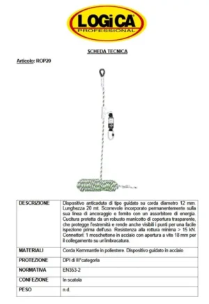 Logica AirPro Dispositivo Anticaduta Guidato Su Fune 20 Mt - immagine 2