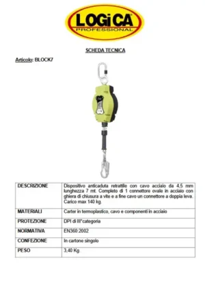Logica AirPro Dispositivo Anticaduta Retrattile Con Cavo Acciaio - immagine 2