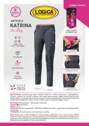 Logica Pantalone Katrina Super Stretch Con Doppio Tascone Laterale Sulla Sinistra + 2 Tasche Anteriori + Tasca Posteriore - immagine 2