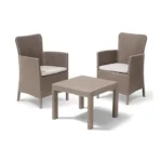 Keter Salvador Balcony Set Salotto Da Giardino Colore Cappuccino Tavolino + 2 Poltrone Con Cuscini