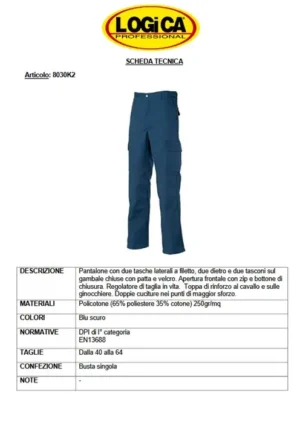 Logica Pantalone 8030K2 Blu Multitasche Quattro Stagioni - immagine 2