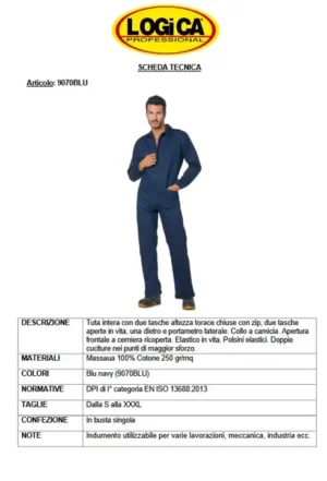 Logica Tuta Intera 9070 Blu Quattro Stagioni - immagine 2