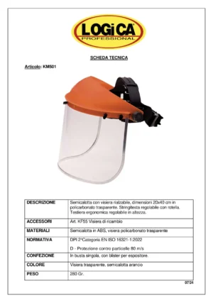 Logica KM501 Semicalotta Con Visiera Rialzabile In Policarbonato Trasparente. - immagine 2