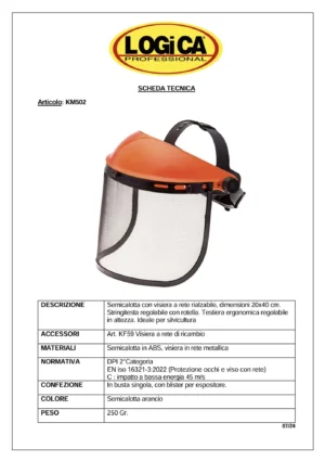 Logica KM502 Semicalotta Con Visiera Rialzabile In Rete Metallica Trasparente - immagine 2