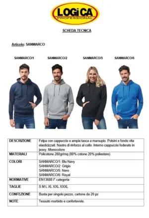 Logica SanMarco/1 Felpa Con Cappuccio Blu Quattro Stagioni - immagine 2