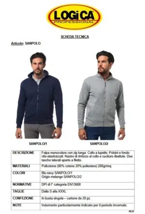 Logica SanPolo/1 Felpa Con Zip Blu Quattro Stagioni - immagine 2