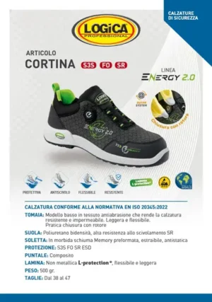 Logica CORTINA Scarpa Antinfortunistica Bassa Chiusura Con Rotore Tessuto Idrorepellente SR S3S ESD FO - immagine 2