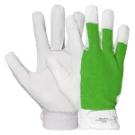 Vam Vel Skin Guanti Da Lavoro In Pelle Fiore Bovina Dorso In Maglia Di Cotone Verde Elasticizzato Polsino Regolabile In Velcro Resistente All’ Abrasione