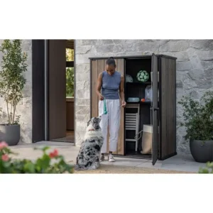Keter Porta Attrezzi Da Esterno Vertical Shed Walnut Ideale Per Il Giardino Finitura Effetto Legno Noce 1 m² - immagine 4