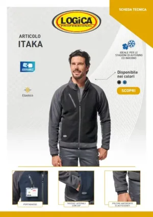 Logica ITAKA2 Pile Invernale Blu/Grigio Zip Lunga Con Polsini Antivento Elasticizzati - immagine 2