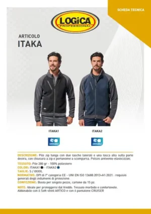 Logica ITAKA2 Pile Invernale Blu/Grigio Zip Lunga Con Polsini Antivento Elasticizzati - immagine 3