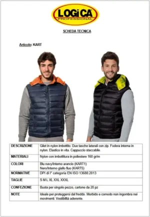 Logica KART/1 Gilet Imbottito Blu-Arancio Con Cappuccio Staccabile - immagine 2