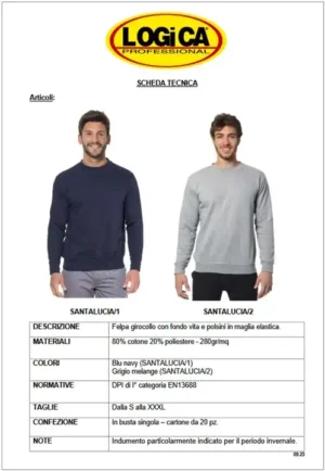 Logica SANTALUCIA/2 Felpa Girocollo Grigia Fondo Vita E Polsini In Maglia Elastici - immagine 2