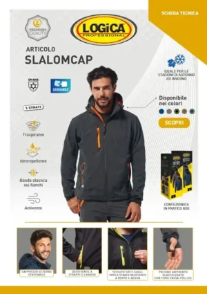 Logica SLALOMCAP9 Giacca Impermeabile Antivento In Soft-Shell Blu/Arancio Fluo Linea Premium - immagine 2