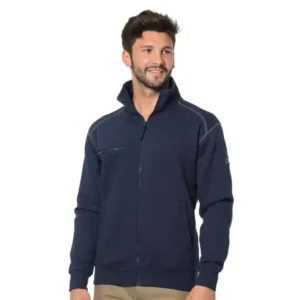 Logica SOGNA1 Felpa Zip Lunga Blu Navy Effetto Slavato Con Rinforzo Ai Gomiti